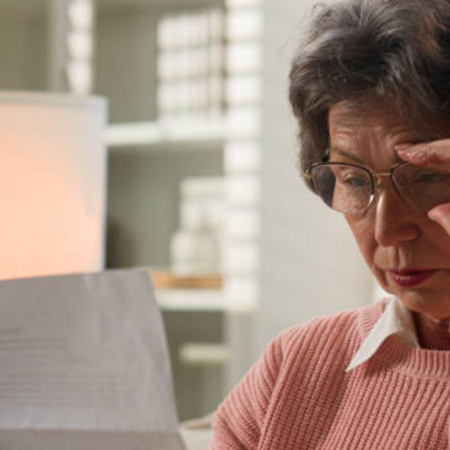 senior woman reviewing a  timeshare contract