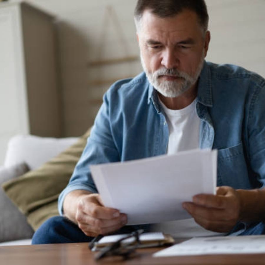 senior man reviewing timeshare contract