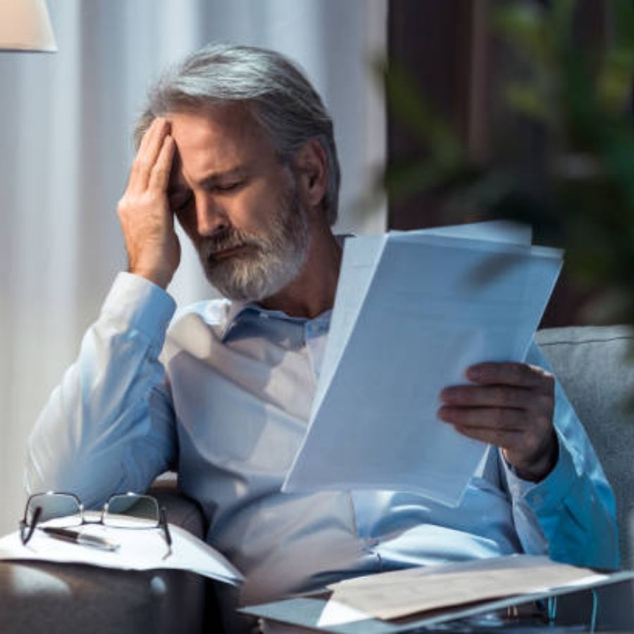 senior man reviewing timeshare contract