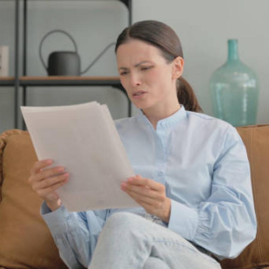 stressed woman reviewing a timeshare contract