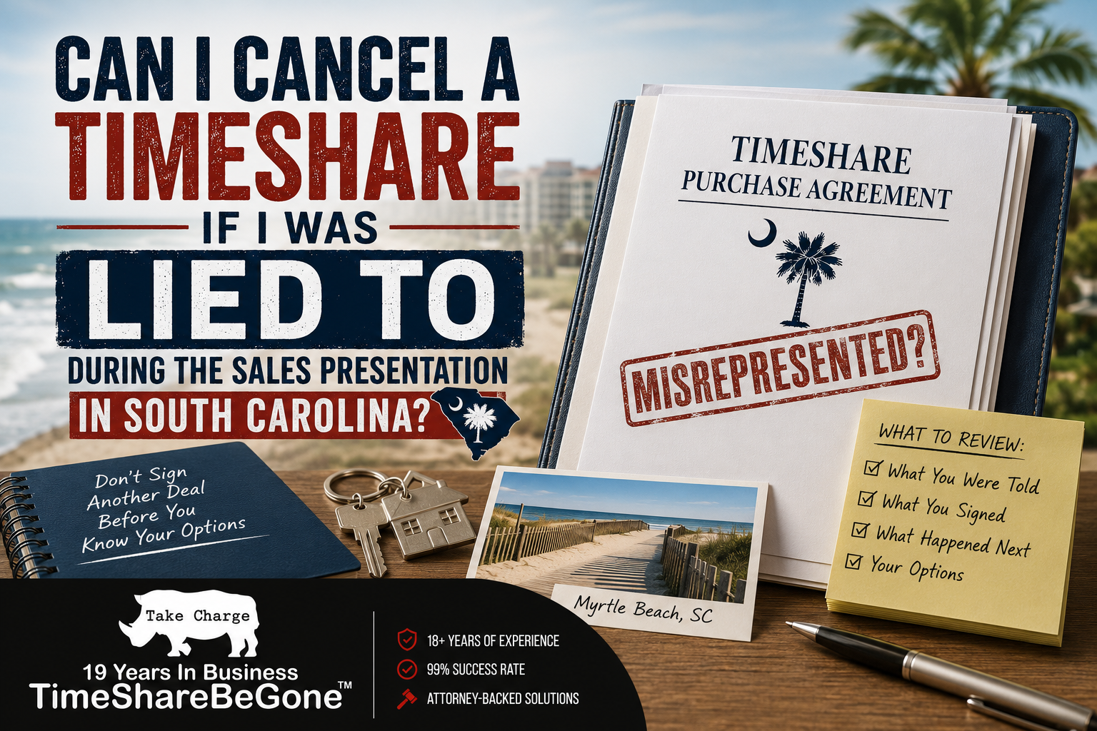 TimeshareBeGone featured image about canceling a South Carolina timeshare after misleading sales presentation claims.
