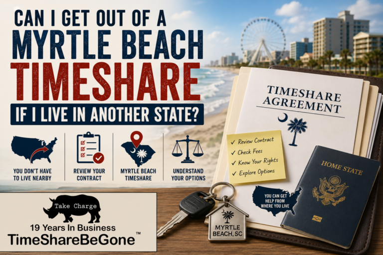 TimeshareBeGone featured image about getting out of a Myrtle Beach timeshare while living in another state.